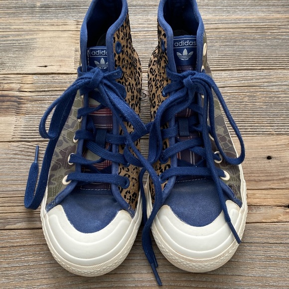 Adidas Nizza HI RF Camo-Leopard-Plaid-Blue Suede high top sneakers. M6.5/W8.5. - Picture 3 of 10